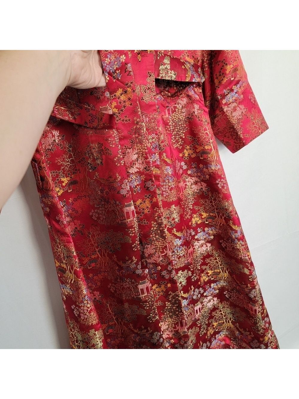 Vintage Kimono Robe Red Brocade Robe #3003 - Picture 8 of 14